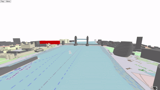 screensapure of flying towards Tower Bridge in London in osm4vr