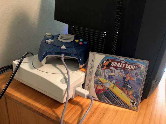 Sega Dreamcast with Crazy Taxi and Blue Controller and CRT