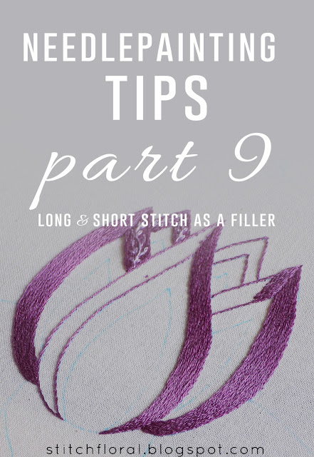 Needlepainting tips: filling a shape with long and short stitch