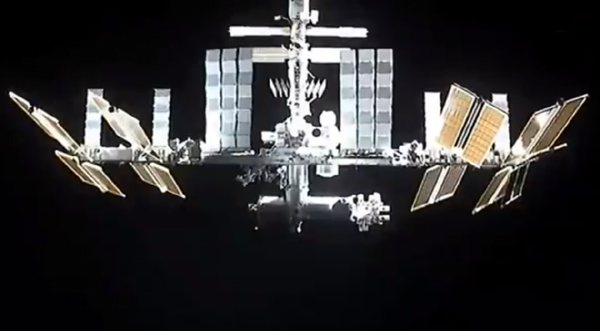 A video screenshot of the International Space Station as seen from SpaceX's Crew Dragon Endeavour capsule...on November 8, 2021.