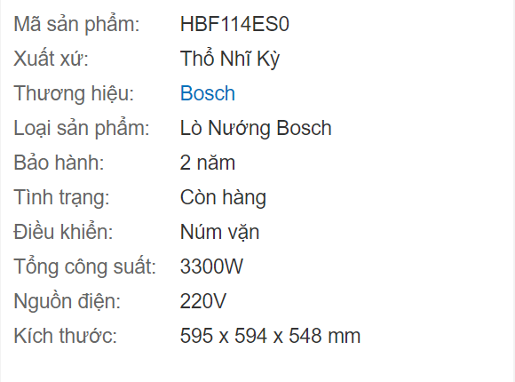Lò nướng Bosch HBF114ES0