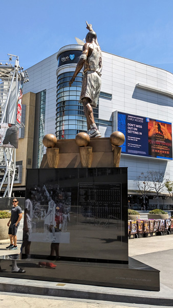 The first statue of Kobe Bryant on display at Crypto.com Arena's Star Plaza in downtown Los Angeles...on April 17, 2024.