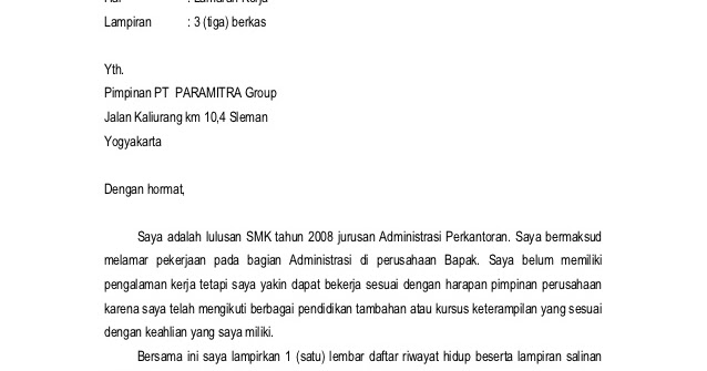 Contoh Surat Lamaran Kerja Tamatan Sma - Contoh L