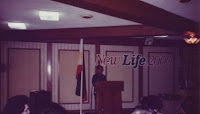 A speaker presents to the participants of the outreach in Manulla