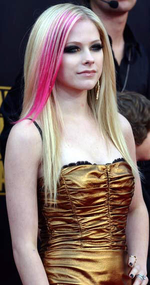 Avril Lavigne with a straight blonde hot pink hairstyle, 3.0 out of 5 based