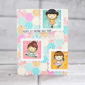 Sunny Studio Stamps: Tiny Dancers Hexagon Stamped Background Card by Lexa Levana