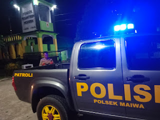 Cegah Gangguan Kamtibmas, Personel Polsek Maiwa Polres Enrekang Rutin Gelar Patroli Blue Light