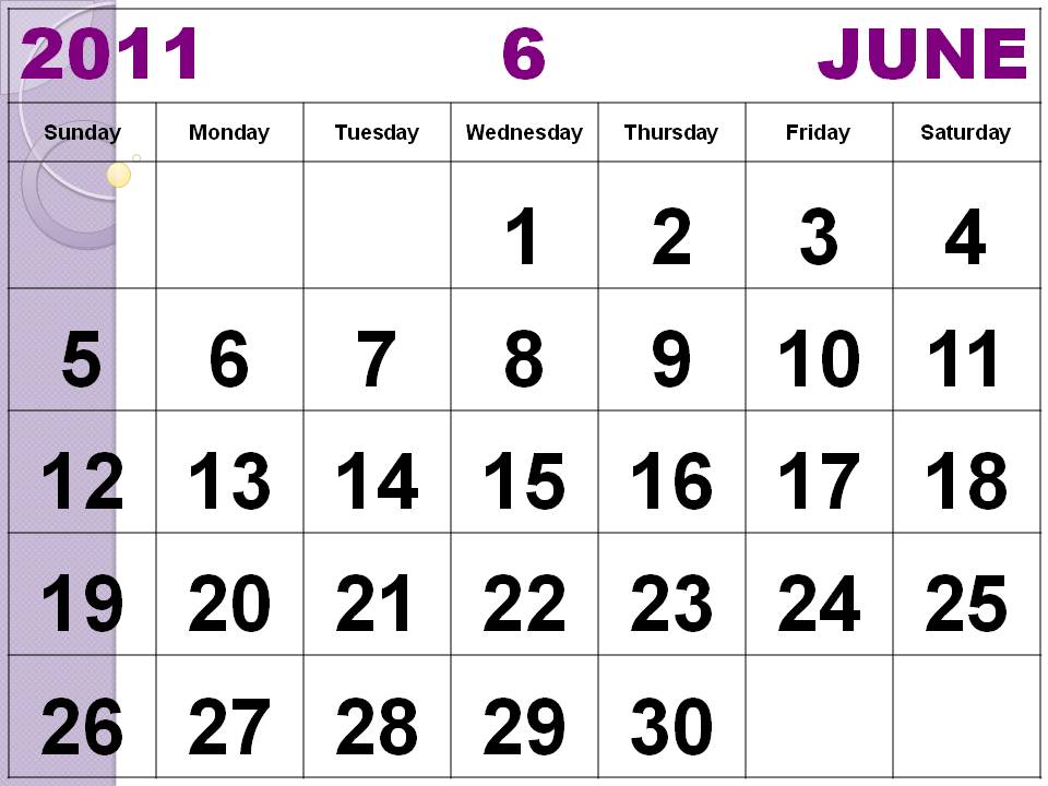 june 2011 calendar. Monthly 2011 Calendar June