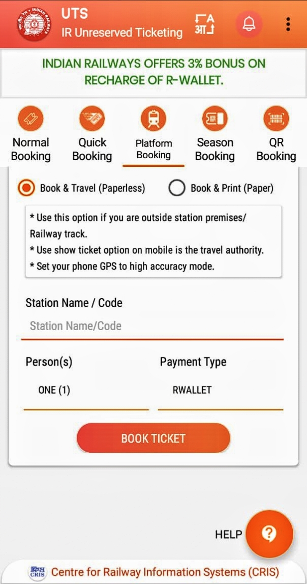 Platform Ticket Online IRCTC