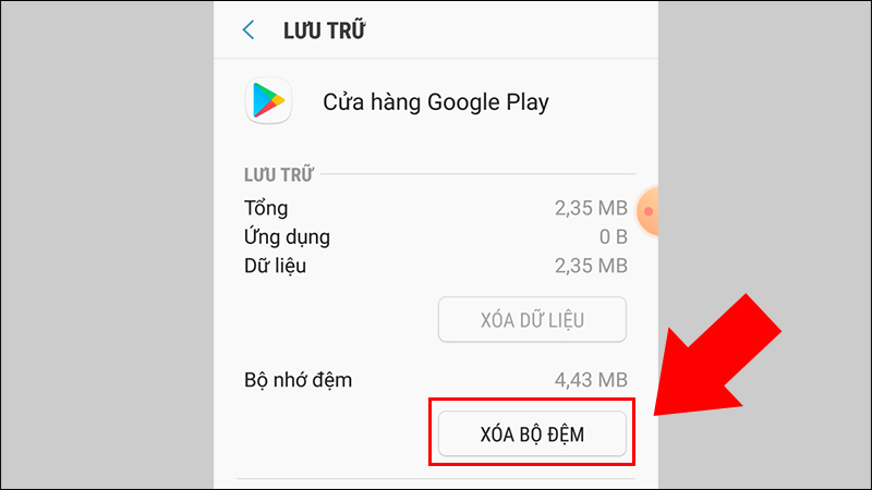 Chọn XÓA BỘ ĐỆM.