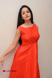 Telugu Actress Divya Nandini Stills in Orange Sleeveless Gown at Chennai Chaitrama Movie le Launch Event  0075.JPG