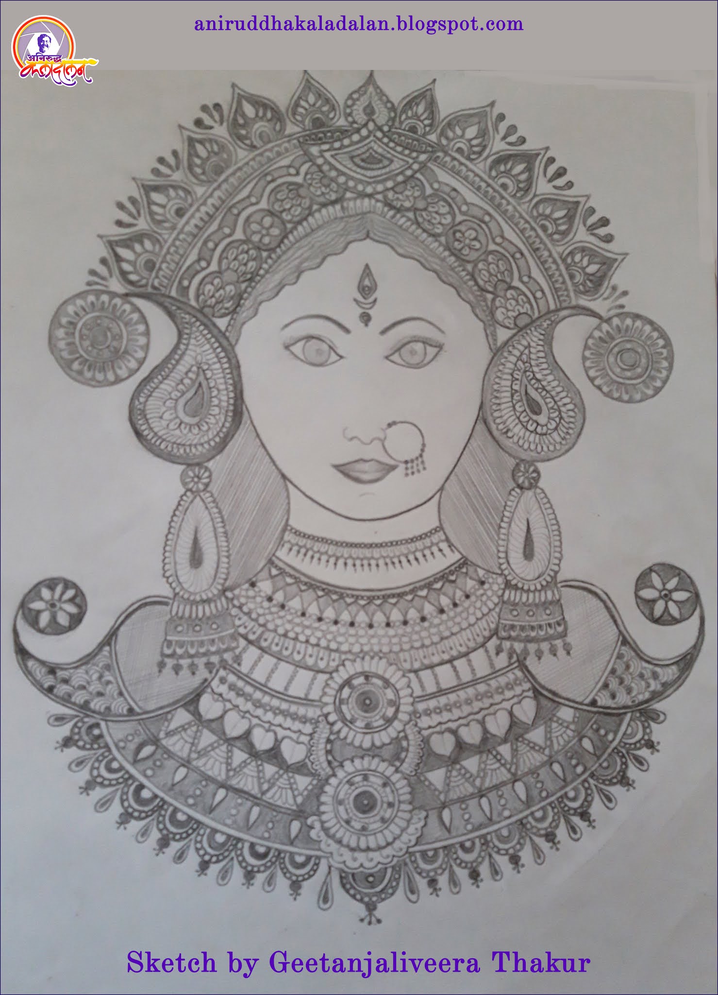 Durga ( Vol 1 ) - Pencil Colour Sketch on Paper - 14 x 22 Inch -  crafttatva.com