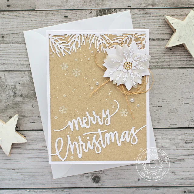 Sunny Studio Stamps: Layered Poinsettias Dies Christmas Garland Frame Dies Merry Christmas Card by Vanessa Menhorn