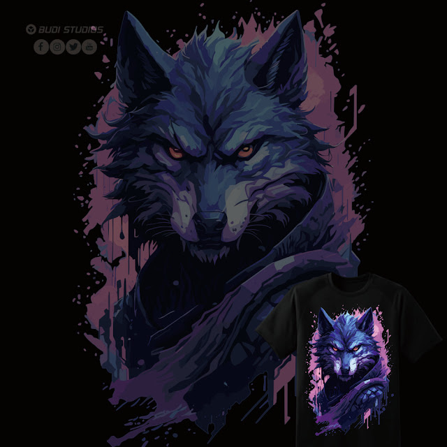 Kaos Evil Ninja Wolf Purple v3 - Premium Tshirt