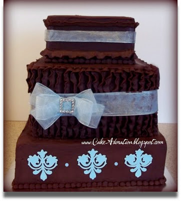 This Very Modern Dark Chocolate Brown and Baby Blue cake 