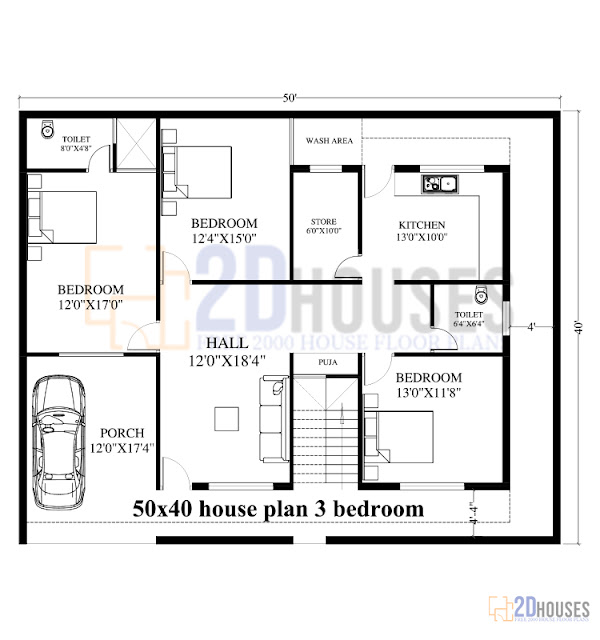 50x40 house plans 2 bedrooms