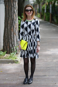 Asos black and white dress, studded loafers, Fashion and Cookies