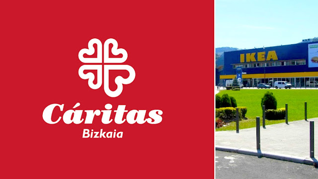 Logo de Cáritas e imagen de la tienda de Ikea en Barakaldo