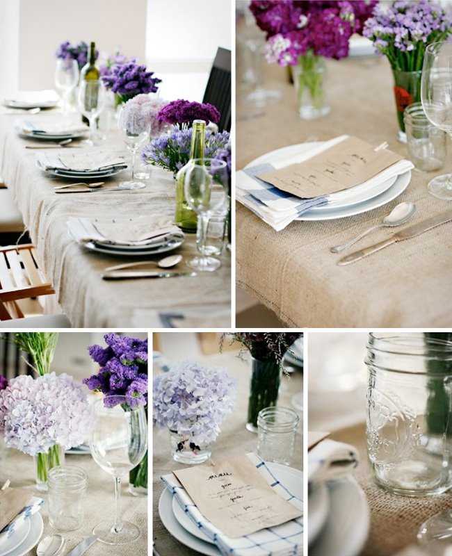 The shades of purple with burlap are so perfect