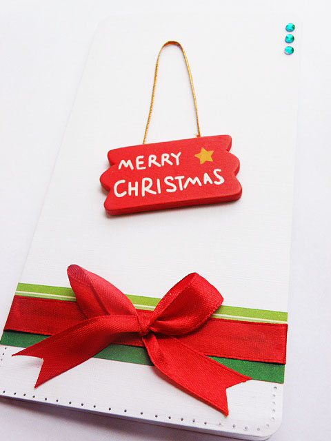 The Merry Christmas Card, red ribbon