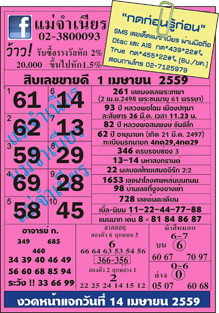 หวยแม่จำเนียร1/4/59  