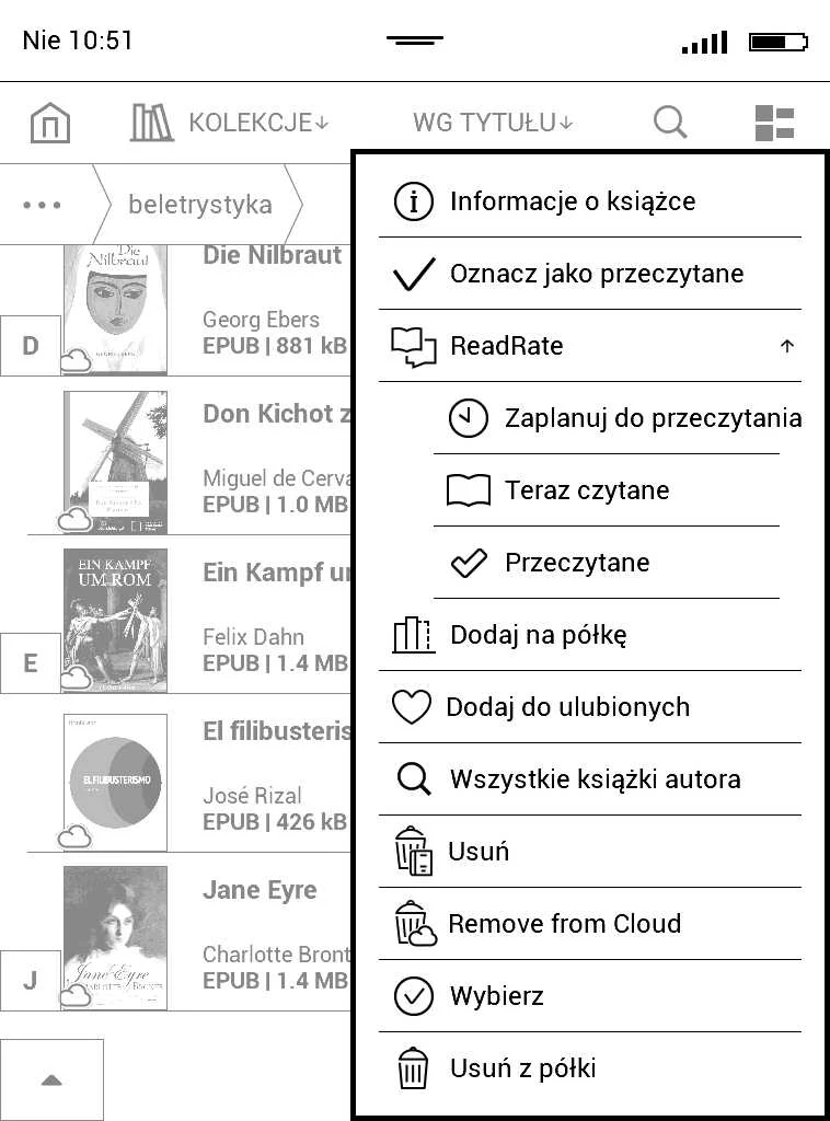 PocketBook Aqua 2 - ustawianie statusu książki w aplikacji ReadRate