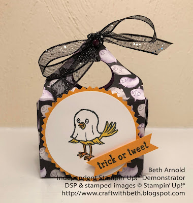 Craft with Beth: Stampin' Up! Halloween Envelope Punch Board Treat Totes Treat Holder Starburst Punch Circle Punch Layering Circles Framelits Classic Label Punch Trick or Tweet stamp set Toil and Trouble Designer Series Paper DSP 3D 8 Weeks of Halloween