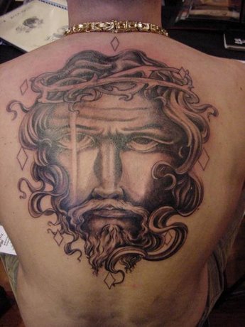 A very cool Jesus tattoo design on the back so realistic tattoos on back