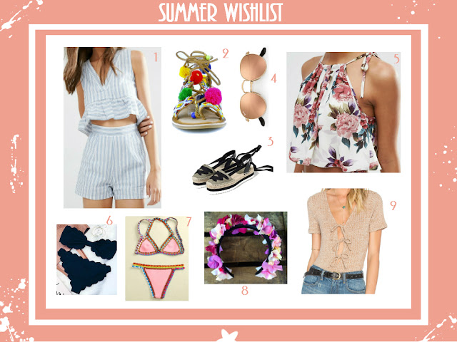 Summer, bikini, flower crown, two piece, bodysuit, sandals, espadrilles, tops