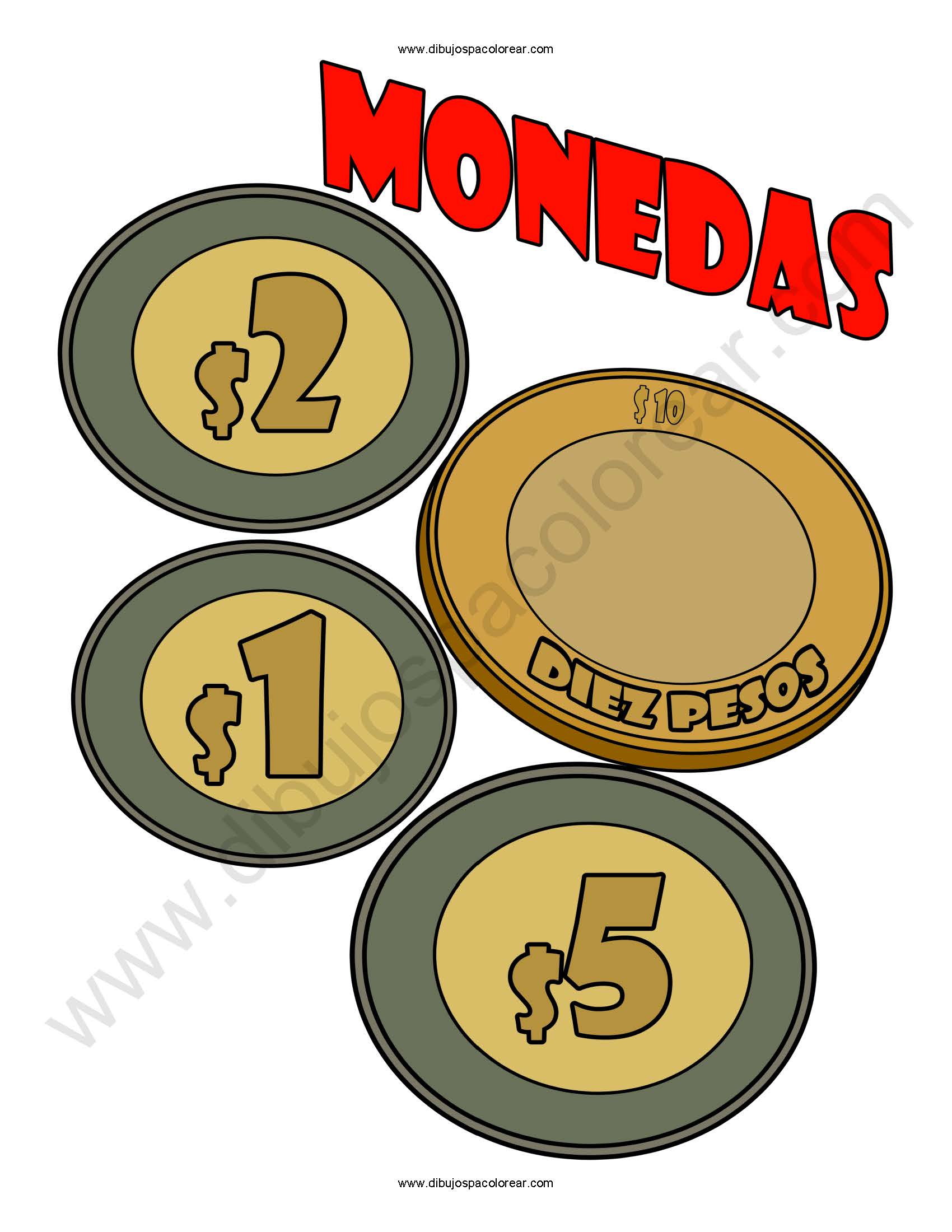 Monedas dibujo a color y para colorear