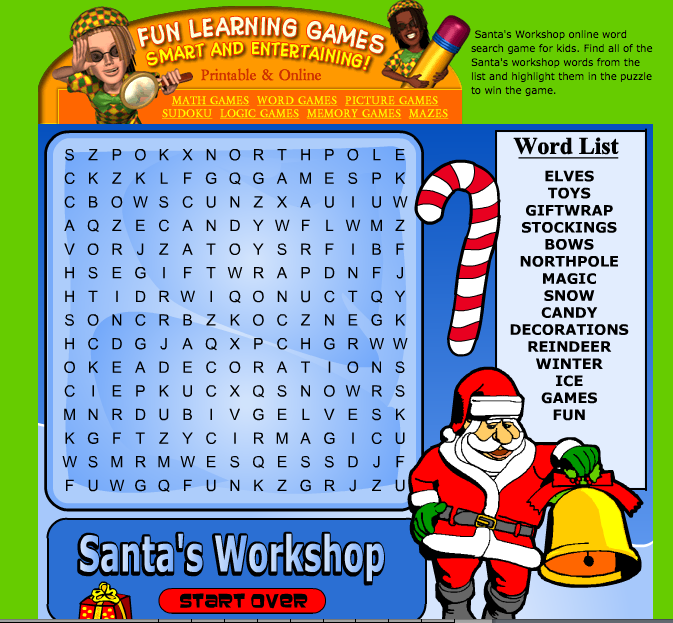 http://www.thekidzpage.com/learninggames/searchword/santaworkshop-15x15.html