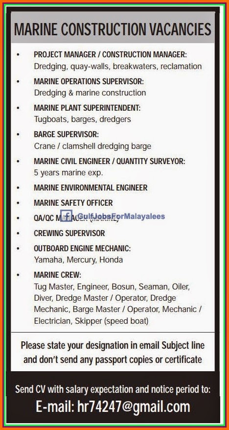 Marine Construction vacancies for Qatar