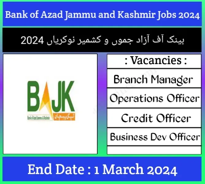 Bank of Azad Jammu and Kashmir Jobs 2024 Online Apply