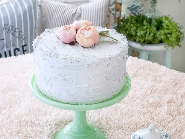 fake cake on jadeite cake stand