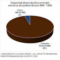 Surse de generare a energiei electrice din judetul Gorj in MW in anul 1989