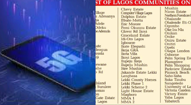Alt: = "5G phone and list of Lagos communities with 5G coverage"