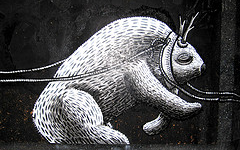 Photograph of a mythical creature in Phlegm's piece.