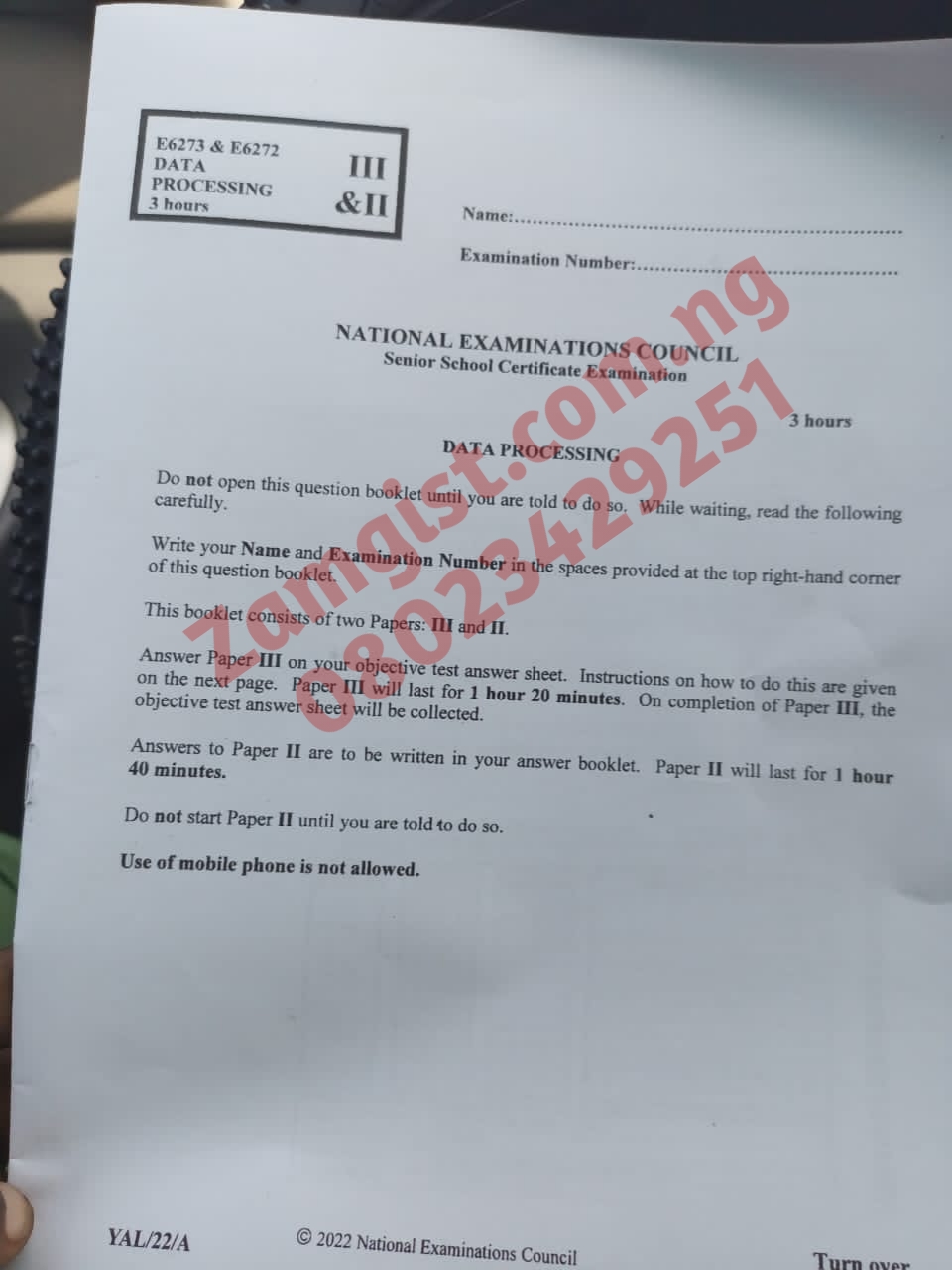 Neco gce data processing 2023 question paper