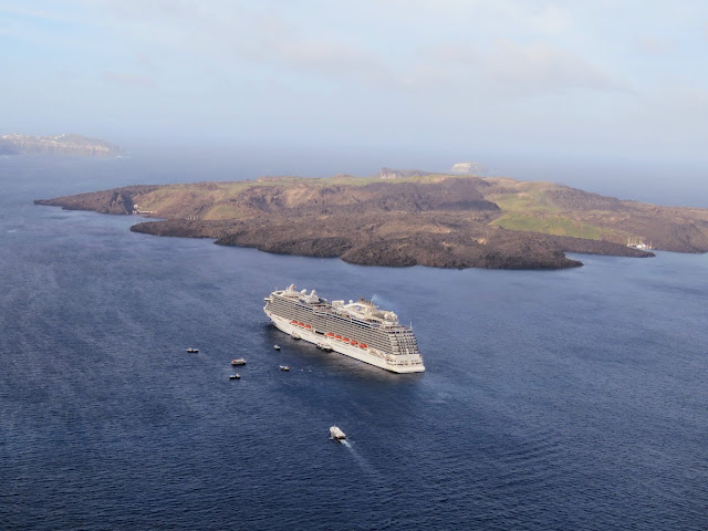 Cruise ship anchored near Santorini