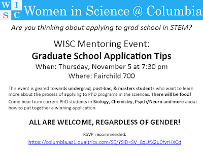 Opportunity: Women in Science @ Columbia Mentoring event -- applying to STEM Grad Schools