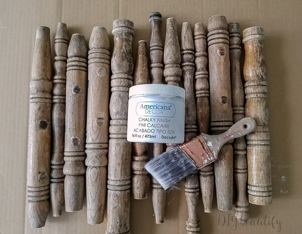 chippy spindles with white chalk paint