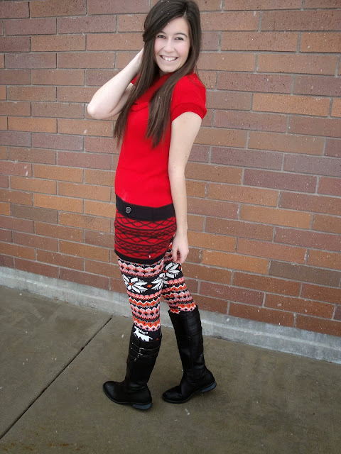 ami clubwear, amiclubwear, red tunic, festive, tunic, festive colors, boots, cute, riding boots, ourworldboutique, our world boutique, leggings,