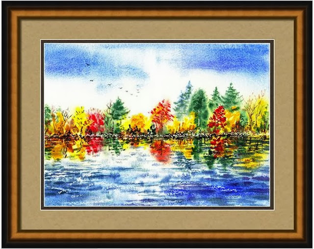 Trees Red Yellow Autumn watercolor