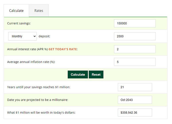 sample millionaire calculator