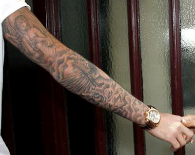 angel sleeve tattoo. David Beckham angel and clouds