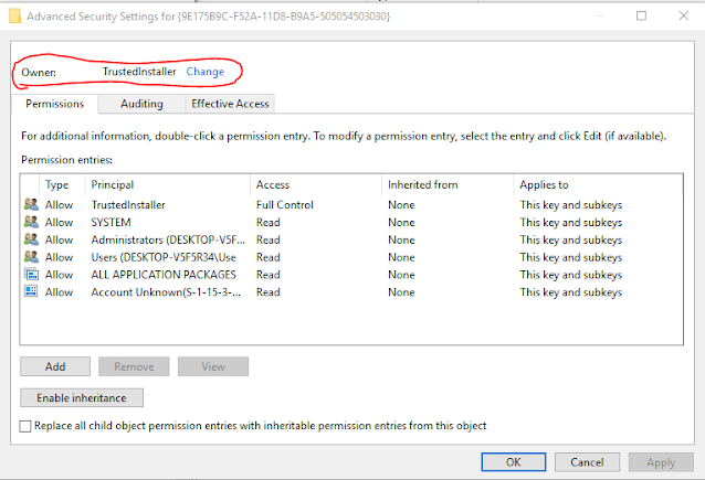 Windows Permissions Manager window