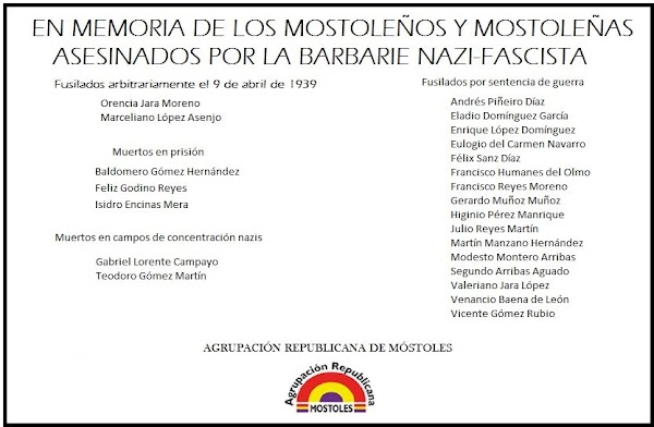 La Agrupación Republicana de Móstoles honra a los asesinados por la barbarie nazi-fascista