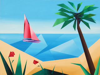 Abstract Sailboat off the Coast of Hawaii (with Palm Tree and Flowers) - Daily Painters Blog - Original Oil and Acrylic by Artist Mark Webster