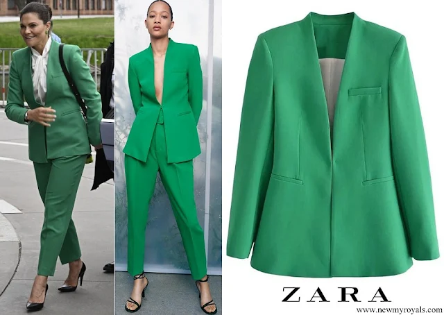 Crown Princess Victoria wore Zara lapelless fitted blazer in green