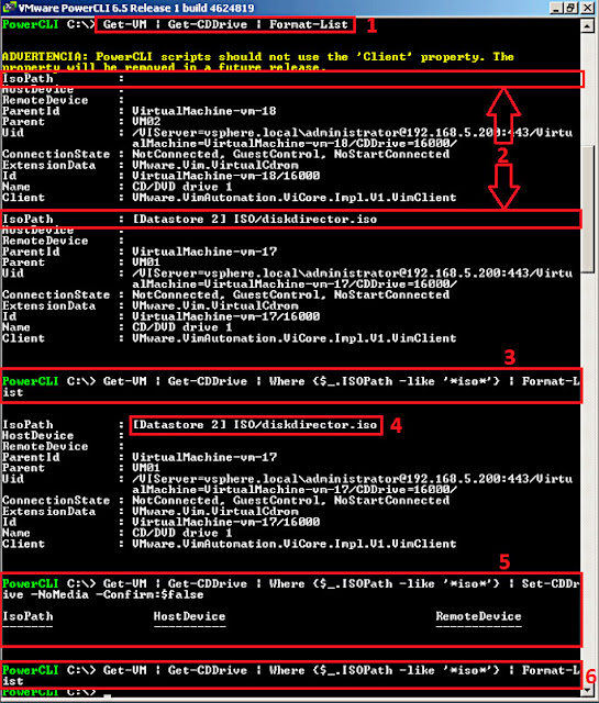 VMware 6.5.0 PowerCLI: Desconectar las unidades de DVD ISO de todas nuestras máquinas virtuales.